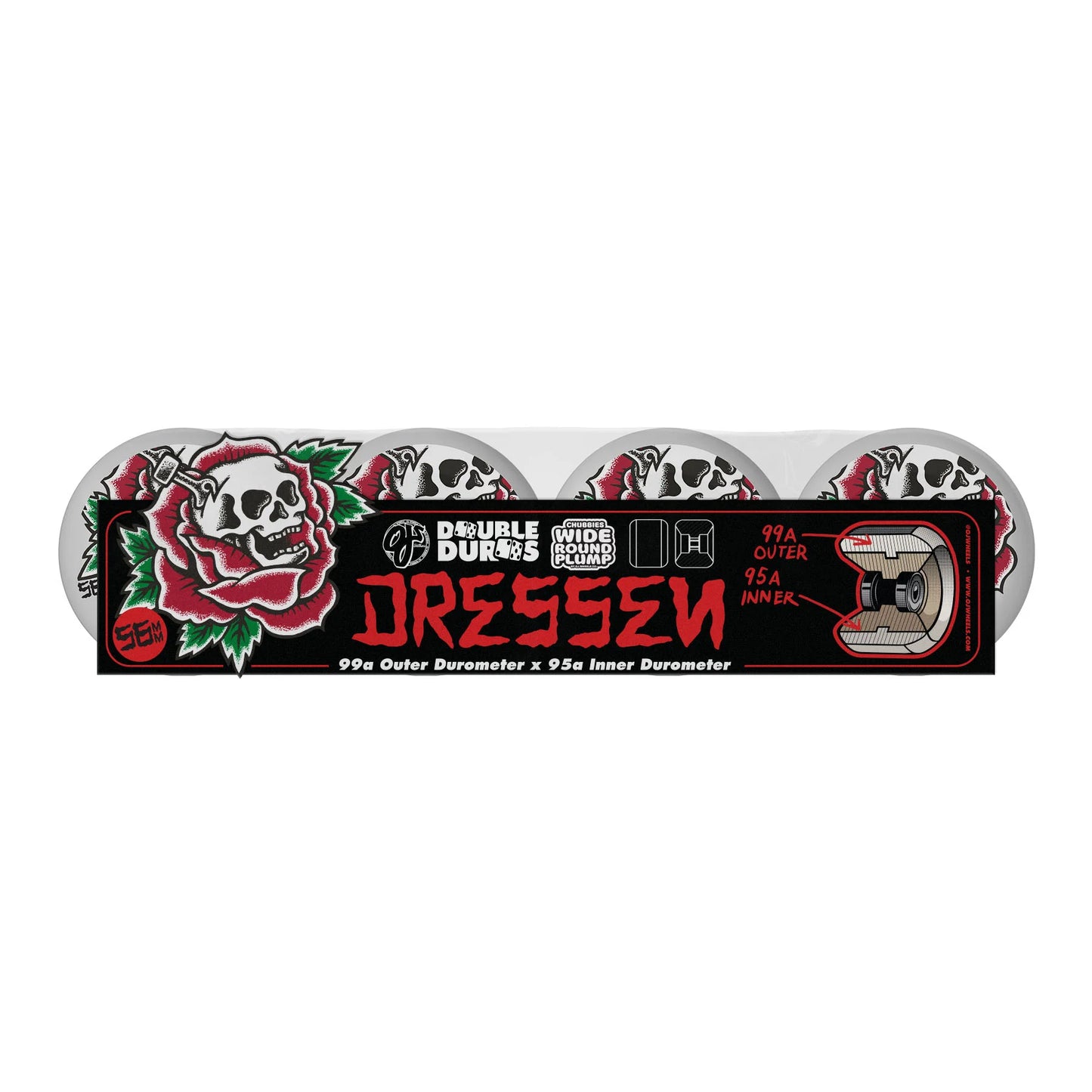 56mm Double Duro Eric Dressen Rose Skull Chubbies 99a/95a OJ Skateboard Wheels
