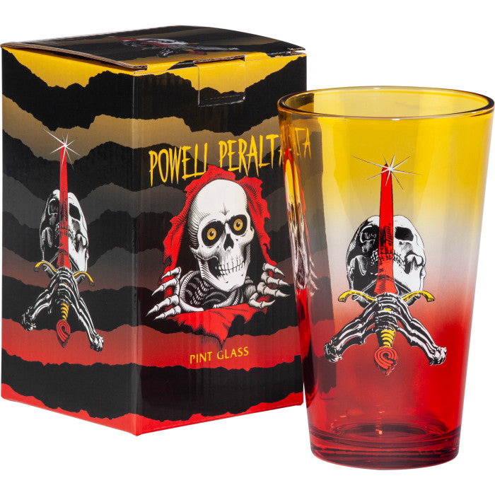 Powell Peralta Pint Glass Skull & Sword Yellow/Red Fade