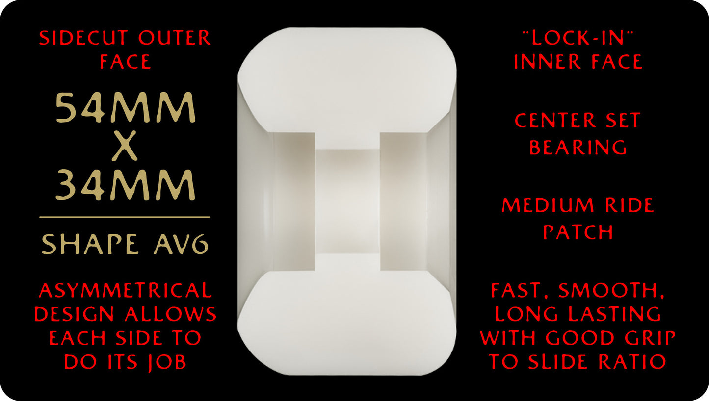 Powell Peralta Nano Rats 93A - AV6 Asymmetrical Shape - Medium Ride Patch - 54mm x 34mm 93A AV6 Skateboard Wheels 4pk