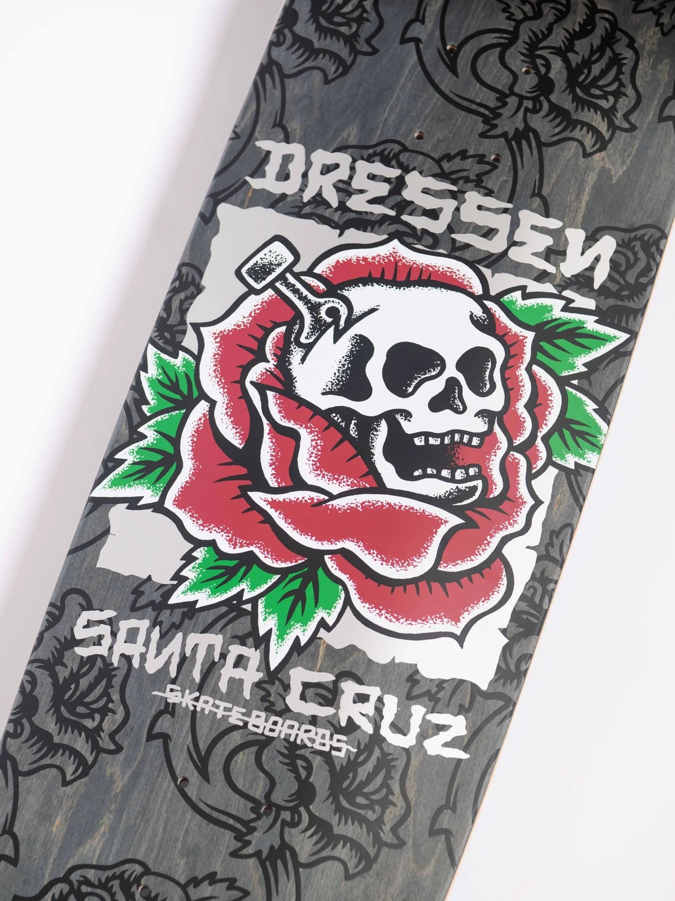 9.25in Dressen Skull Rose Santa Cruz Shaped Skateboard Deck Old School