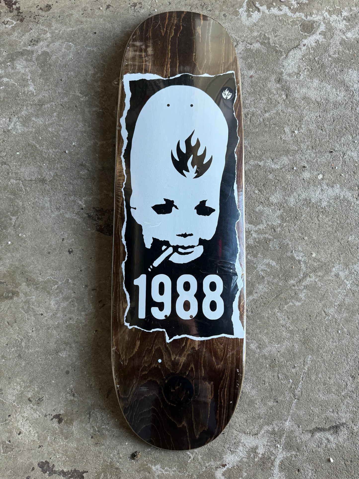 BLACK LABEL TEAM THUMBHEAD TORN CUSTOM EGG SHAPED SKATEBOARD DECK 9.0