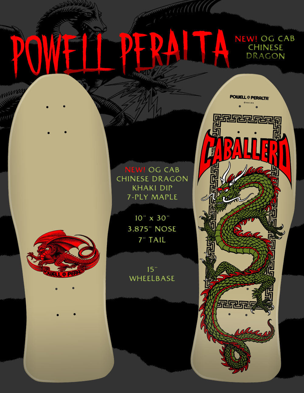 *Pre-Order* Powell Peralta Caballero Chinese Dragon Khaki 10" Skateboard Deck
