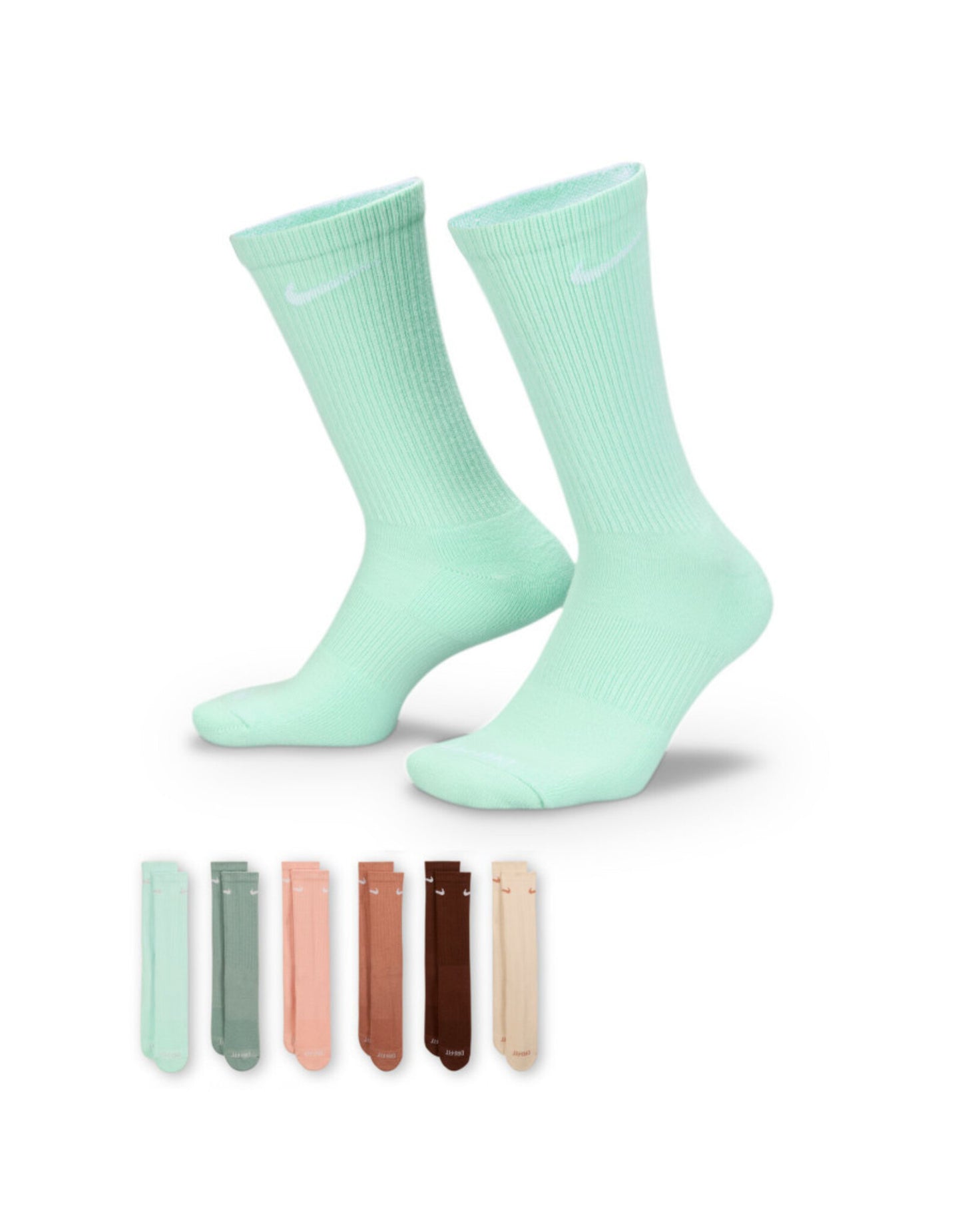 Nike SB Everyday Plus Lightweight Crew Socks 6 Pack- Teal/Brown Variety Mens Large