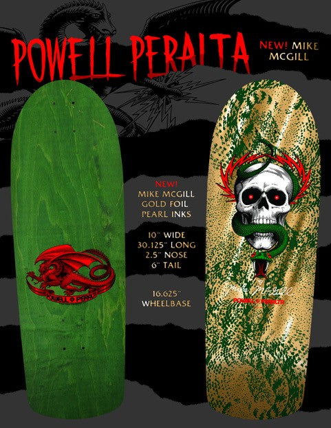 POWELL PERALTA McGILL SKULL & SNAKE GOLD FOIL 10" SKATEBOARD DECK Old School Reissue