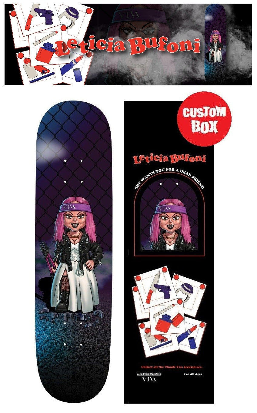 **Hand Signed** Leticia Bufoni Limited Edition Bride of Buddy Thank You Skateboards Guest Deck Halloween Collector Box 8.25"