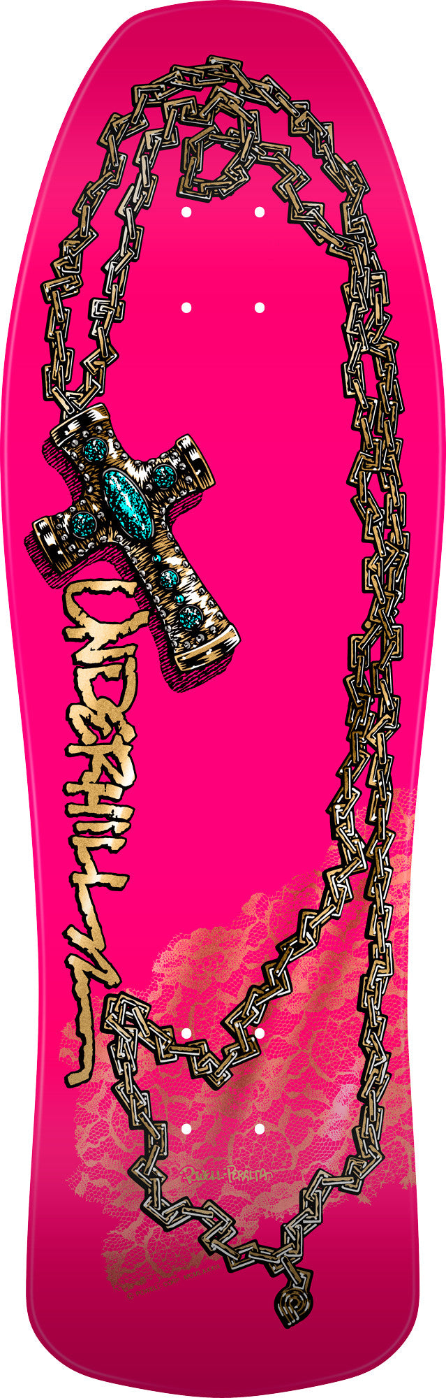 Old School Powell Peralta Ray Underhill Cross Reissue Skateboard Deck Pink/Gold Foil - 9.9 x 31.5