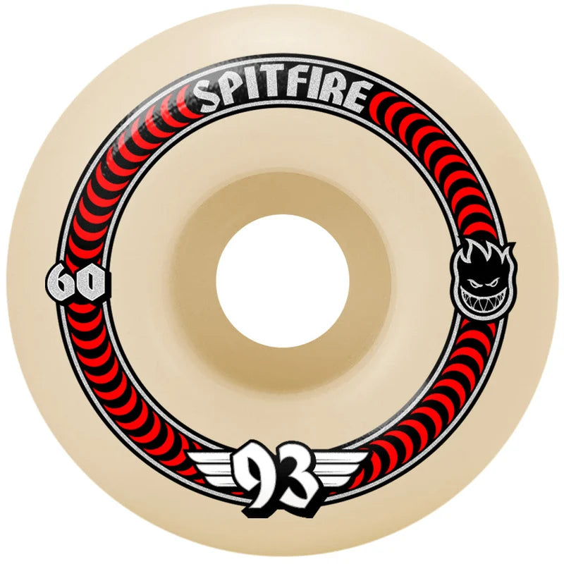 Spitfire Formula Four 60mm 93D Classic Soft Sliders Skateboard Wheels - Natural/Red