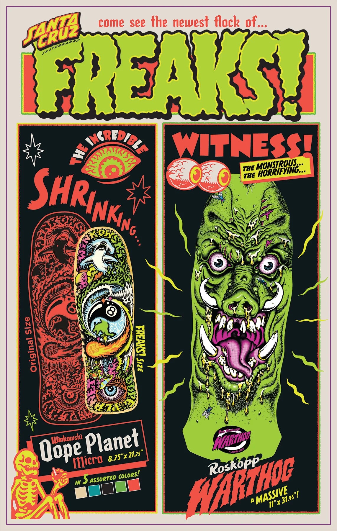 8.75in Erick Winkowski Dope Planet Micro Santa Cruz Freaks Skateboard Deck