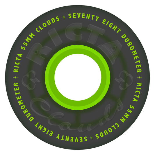55mm Clouds Transparent Black/Green 78a Ricta Skateboard Wheels