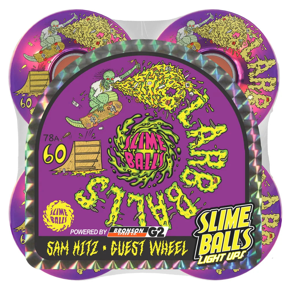 60mm Sam Hitz 78a Slime Balls Light Ups Skateboard Wheels