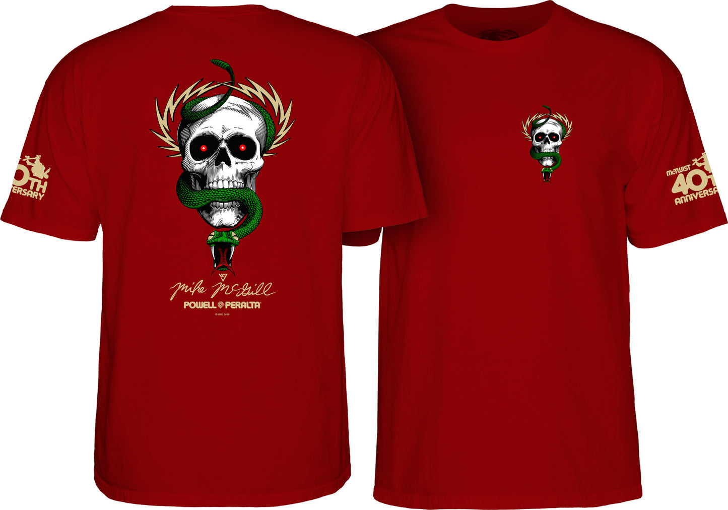 Powell Peralta McGill Skull & Snake 40th Anniversary T-shirt - Garnet
