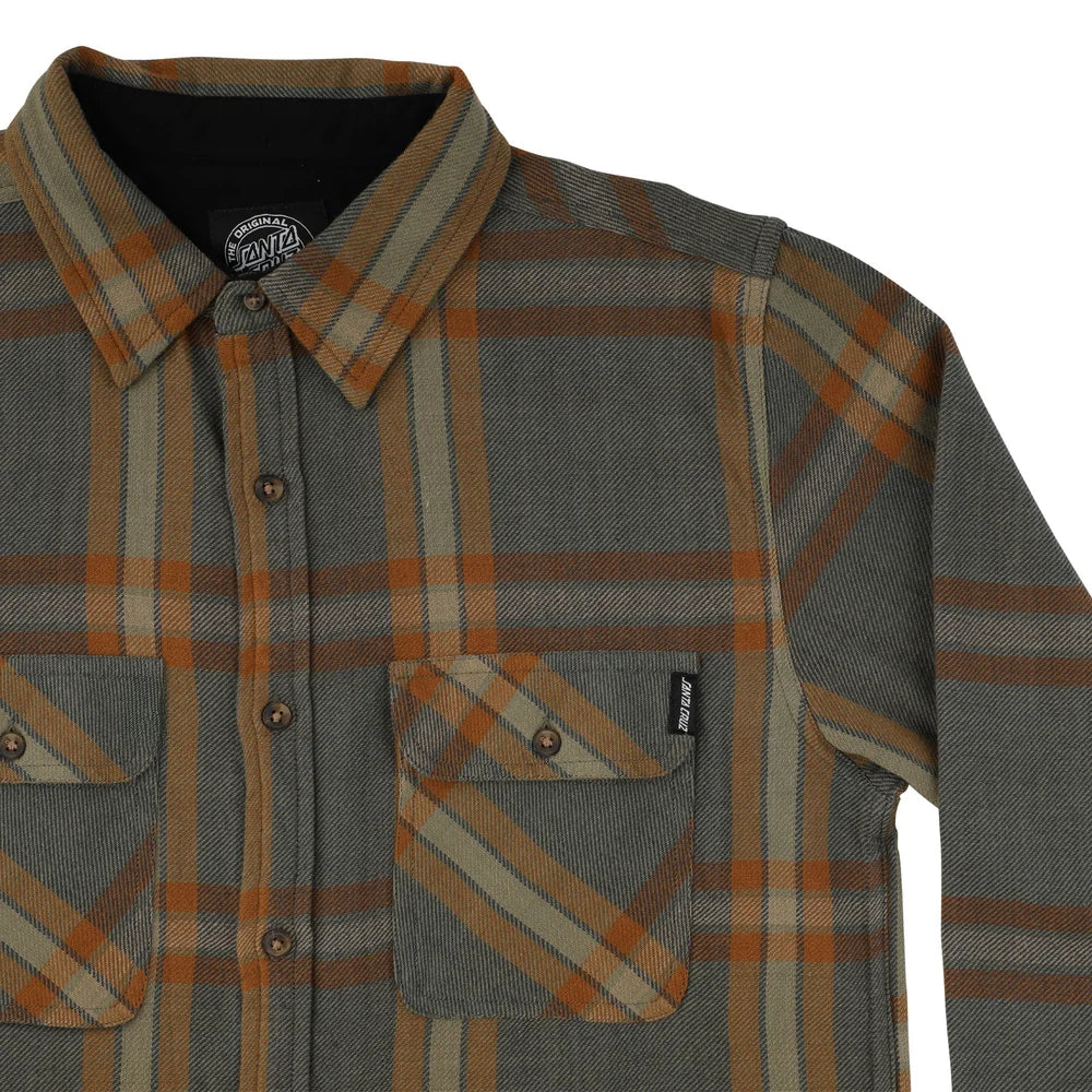 Classic Mens Santa Cruz Longsleeve Flannel Shirt - Natural Plaid