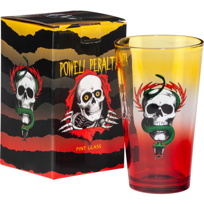 Powell Peralta Pint Glass McGill Skull & Snake Yellow/Red Fade