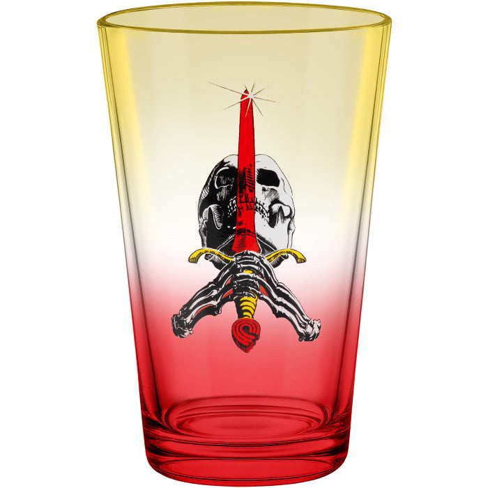 Powell Peralta Pint Glass Skull & Sword Yellow/Red Fade