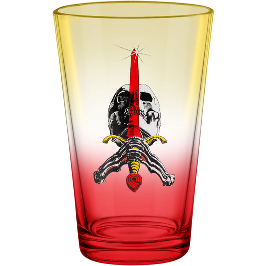 Powell Peralta Pint Glass Skull & Sword Yellow/Red Fade