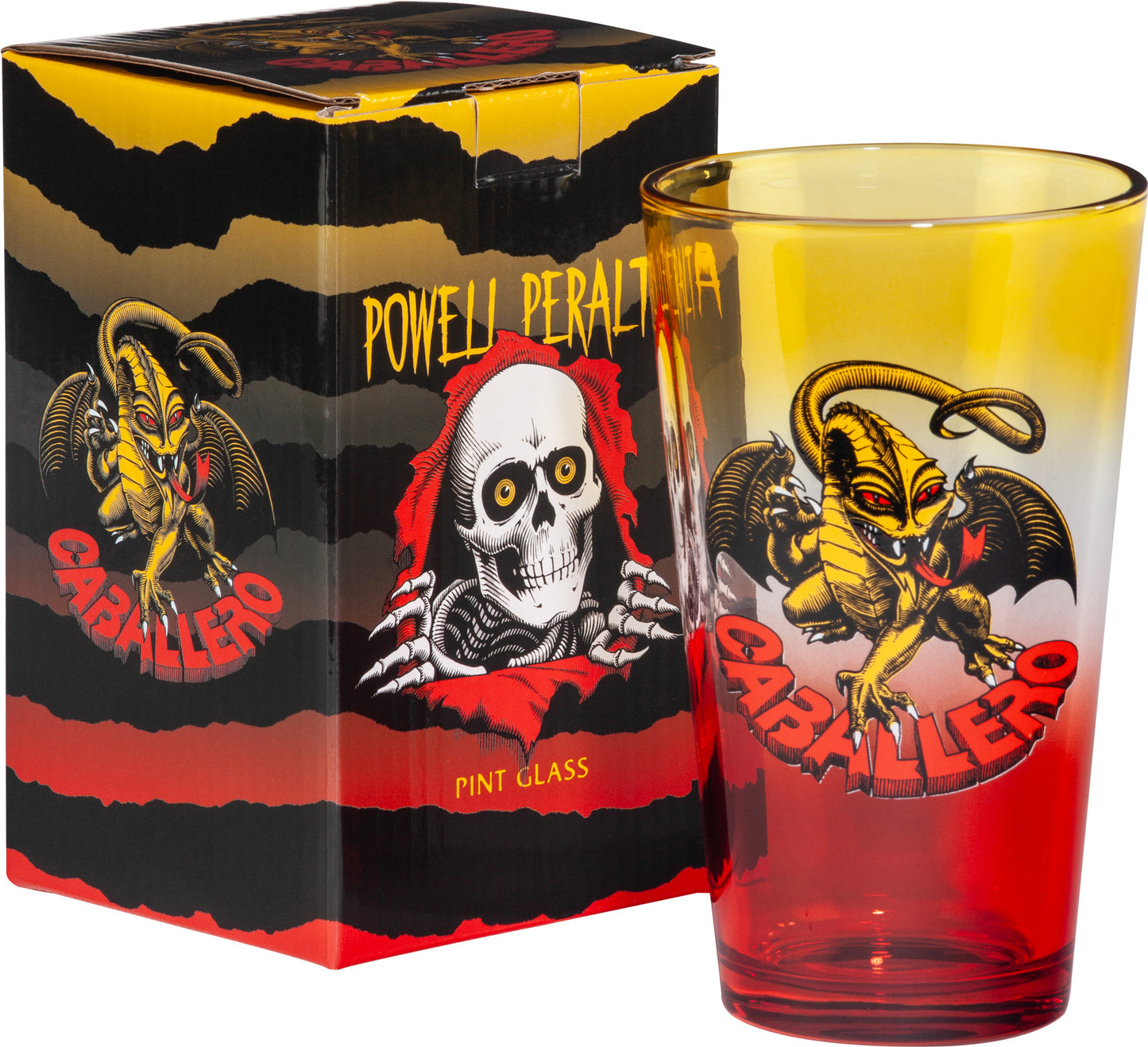 Powell Peralta Pint Glass OG Caballero Dragon Yellow/Red Fade