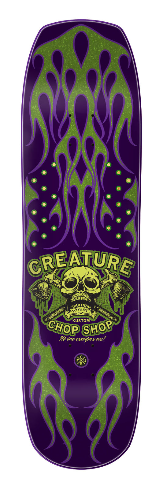 8.5in Chop Shop Flame Shaped Creature Skateboard Deck