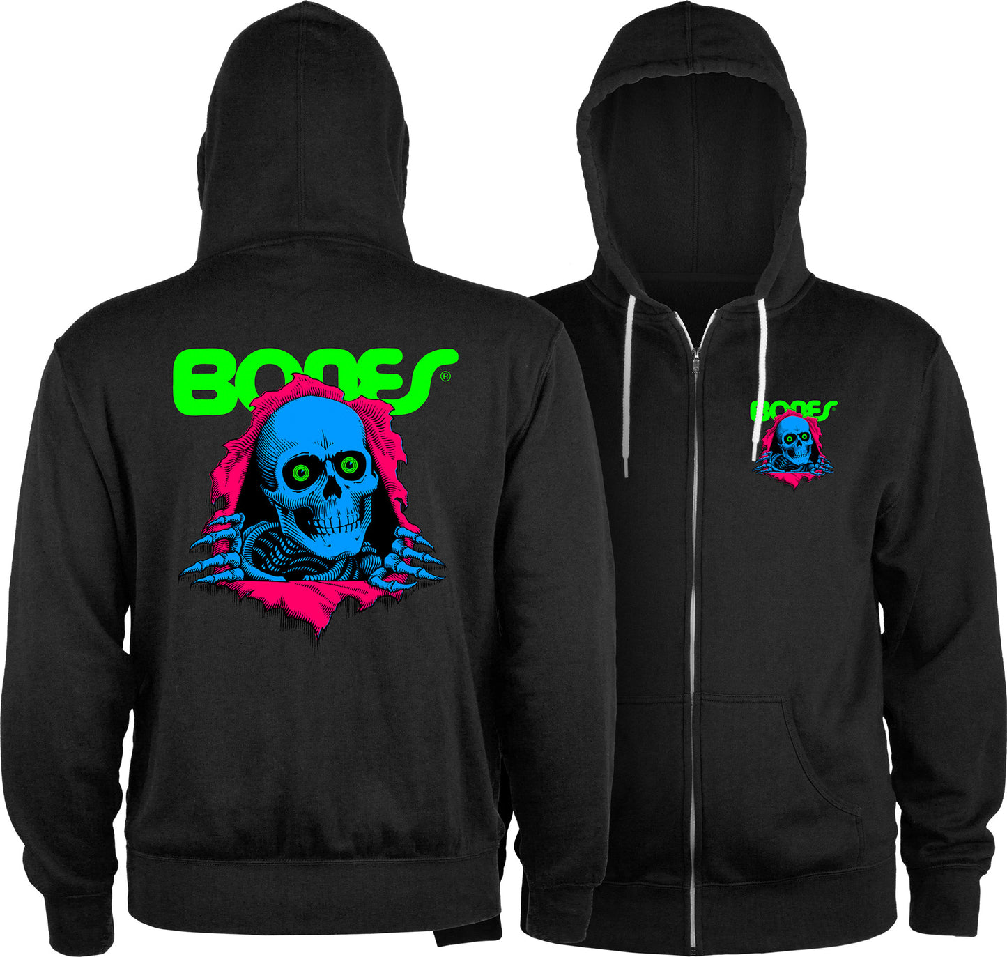 Powell Peralta Ripper Lightweight Zip Up Blacklight Hoodie Sweatshirt
