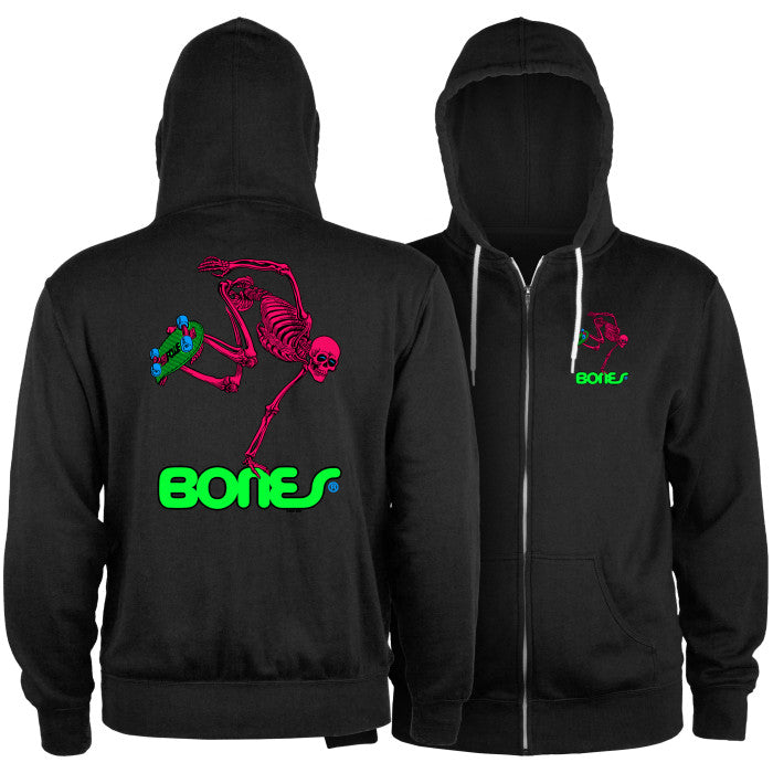 Powell Peralta Skateboard Skeleton Zip Hoodie Lightweight - Blacklight
