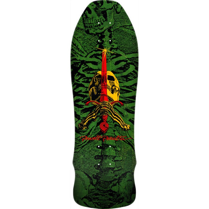 Powell Peralta Geegah Skull & Sword Reissue Green Stain Skateboard Deck - 9.75 x 30