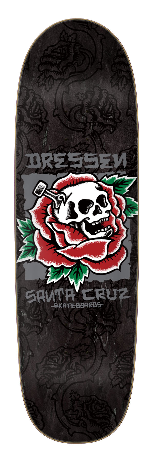 9.25in Dressen Skull Rose Santa Cruz Shaped Skateboard Deck Old School