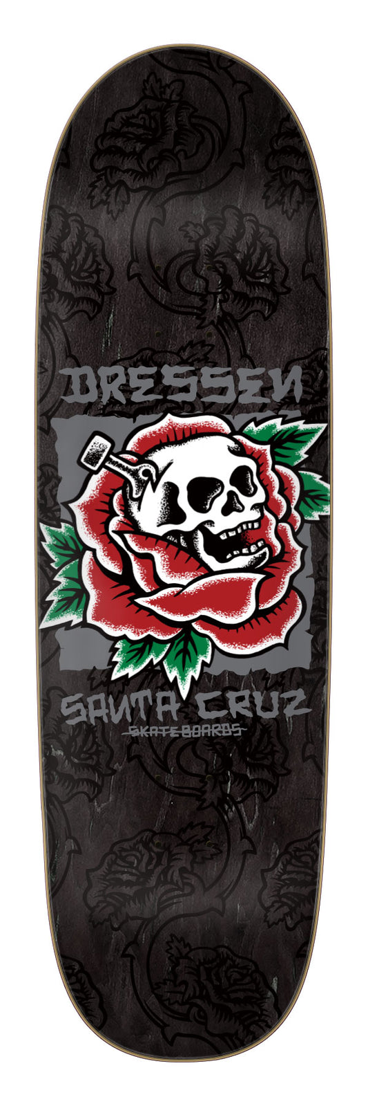 9.25in Dressen Skull Rose Santa Cruz Shaped Skateboard Deck Old School
