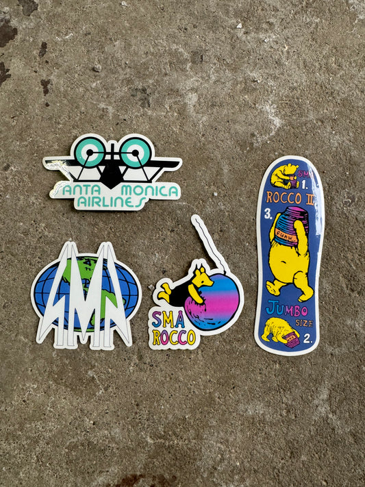 Santa Monica Airlines SMA Steve Rocco skateboard sticker pack of 4. Old school reissue stickers authentic