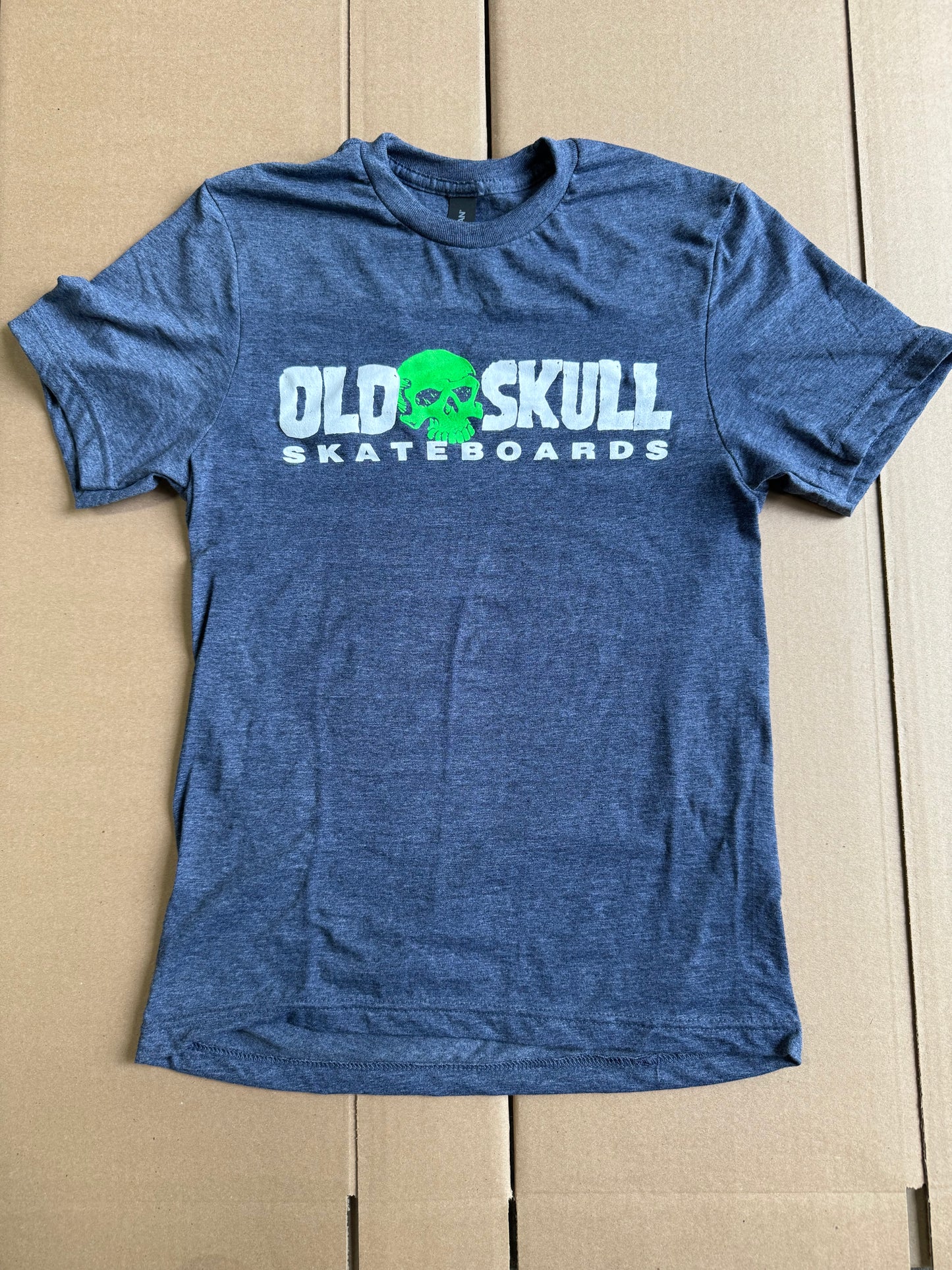 Old Skull Skateboards Shop Logo Adult T-Shirt (Heathered Navy)