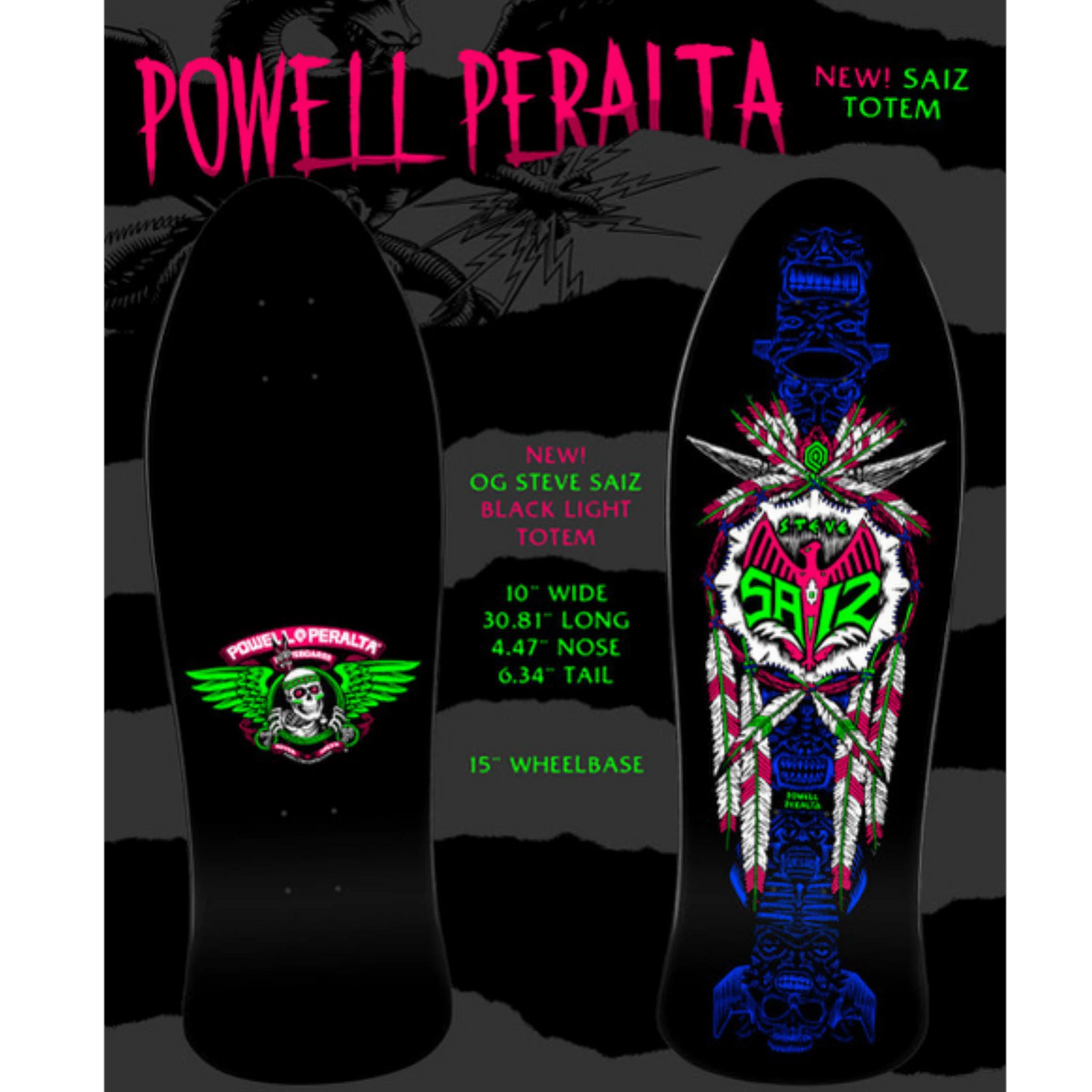 Powell Peralta Steve Saiz Totem Blacklight Skateboard Deck - 10"