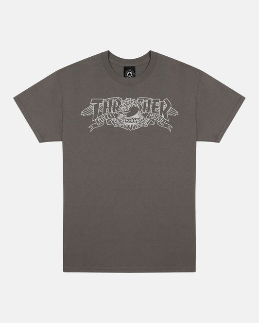 Thrasher Magazine x Anti Hero Mag Banner Tee Shirt - Charcoal