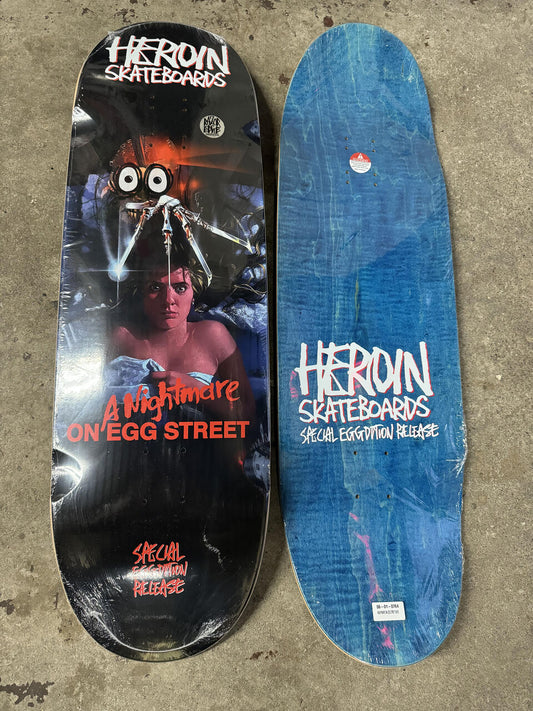 Heroin Skateboard Deck Nightmare on Egg Street 9.875" x 33"