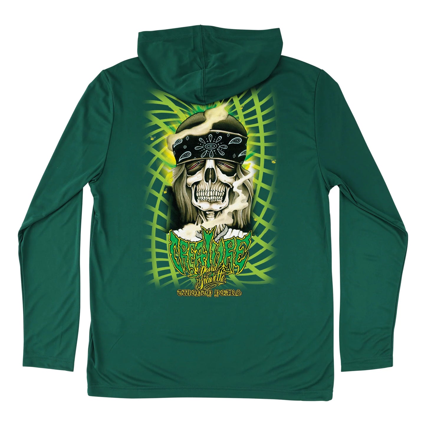 Gravette Hippie Skull 20th L/S Hooded Sun T-Shirt Sport Forest Mens Creature