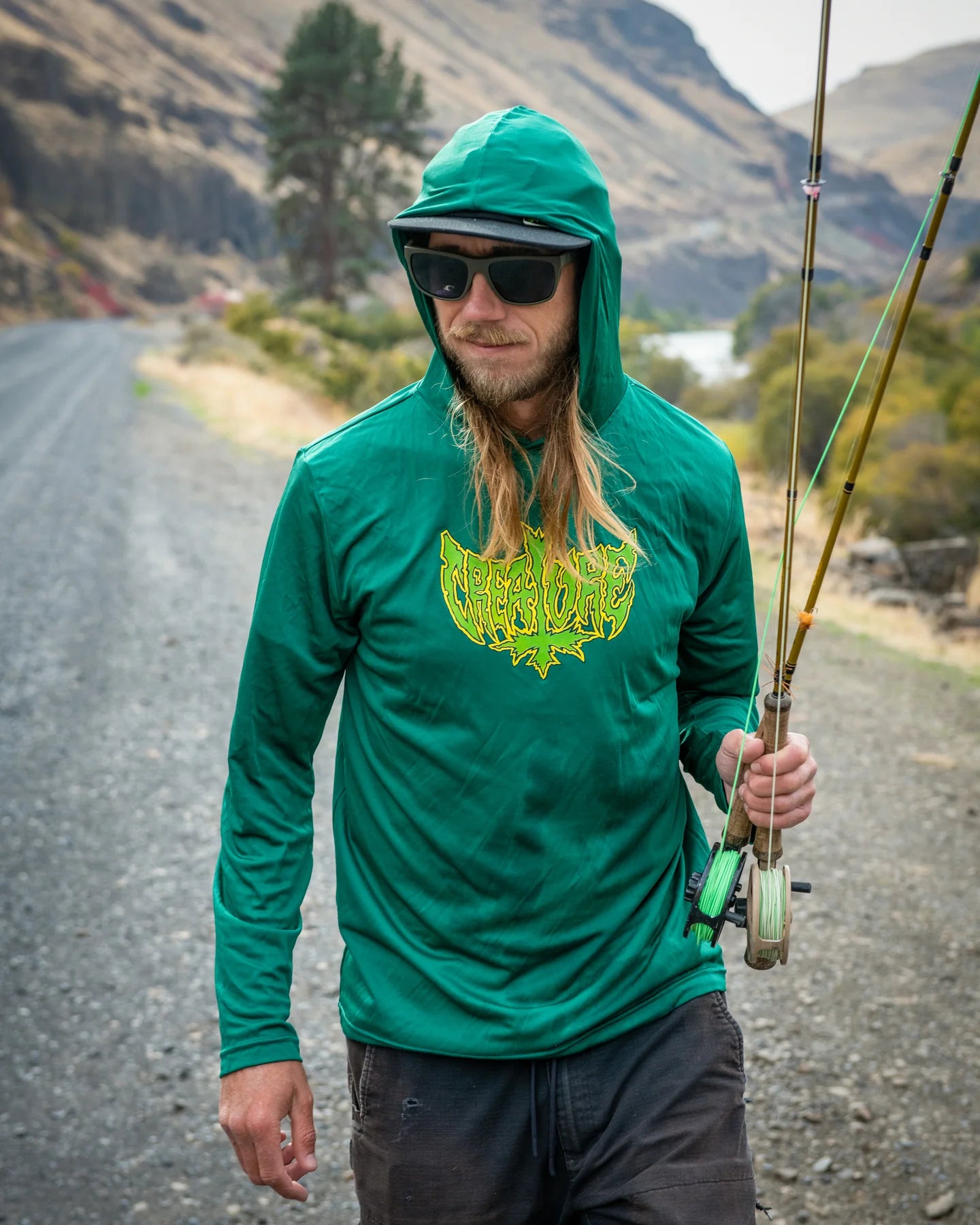 Gravette Hippie Skull 20th L/S Hooded Sun T-Shirt Sport Forest Mens Creature