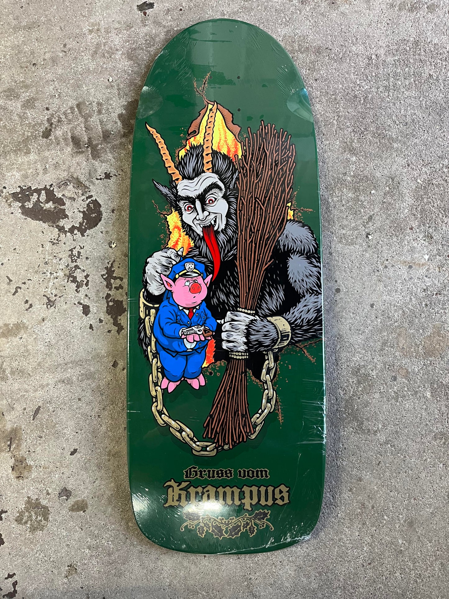 StrangeLove Skateboards Krampus / Green / 10.5 Deck Hand Signed by Sean Cliver & Hand Screened