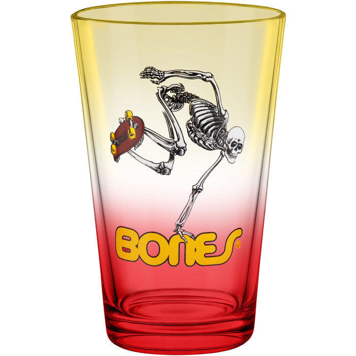 Powell Peralta Pint Glass Skateboard Skeleton Yellow/Red Fade