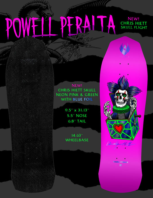 Powell Peralta Chris Hiett Skull Pink & Green w/ Blue Foil 9.5" Flight Skateboard Deck