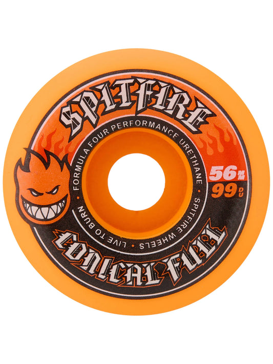 SPITFIRE FORMULA FOUR CONICAL FULL Skateboard Wheels ORANGE 56MM 99D (Set of 4)
