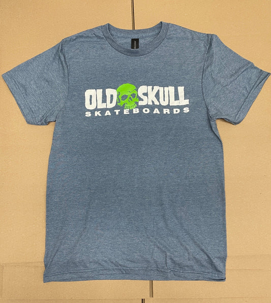 Old Skull Skateboards Shop Logo Adult T-Shirt (Indigo Heather)